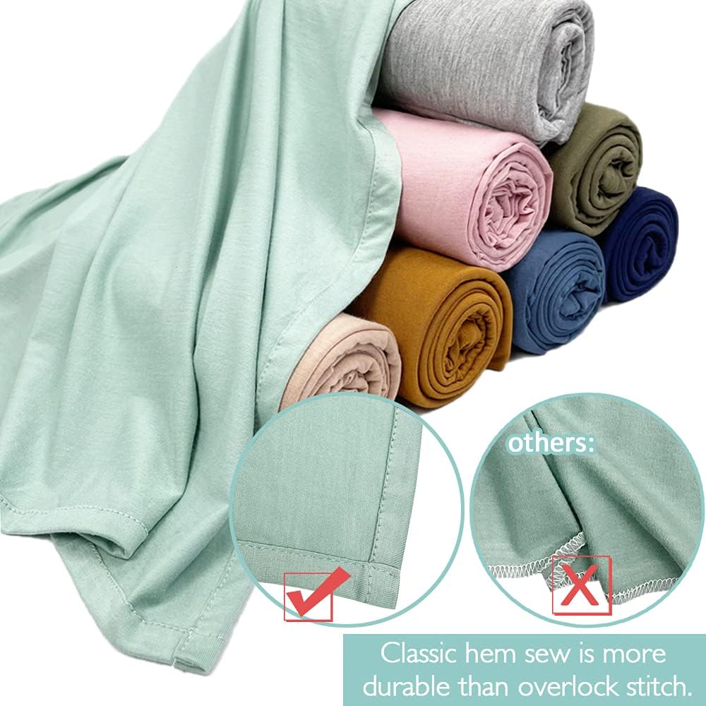 OWLOWLA Swaddle Blanket and Hat Set Newborn Swaddle Wrap Baby Receiving Blanket for Baby Boys Girls(Steel Blue)