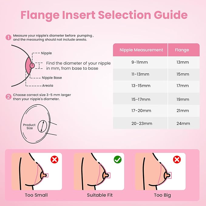 Flange Inserts 21mm(8PCS) & Nipple Ruler & Cleaning Brush, 3 in 1 Flange Sizing Kit, Silicone Flange Insert Kit for 24mm Most Pumps, Breast Pump Replacement Accessories