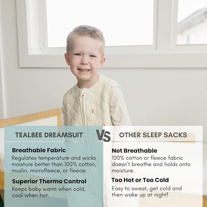 Tealbee Dreamsuit Toddler Sleep Sack with Feet – Walker Sleep Bag with Legs, Rayon made from Bamboo, All Season 1.2 TOG, 2-Way Zipper, 2T-3T - Moons&Stars