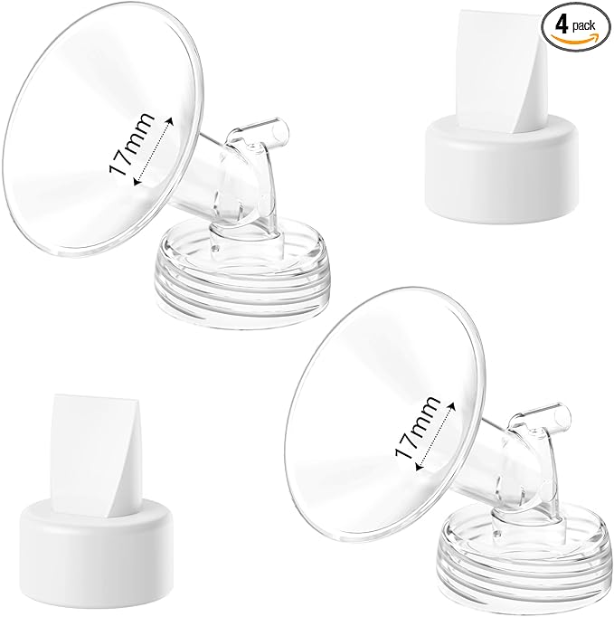 4pack Breast Pump Parts, 2pcs 17mm Flange and 2pcs Duckbill Valves for Spectra/Motif Luna/Amada MYA Breast pumps Parts, for Spectra S2 S1 9 Plus Parts, Replace to Spectra Flange Spectra Duckbill Valve