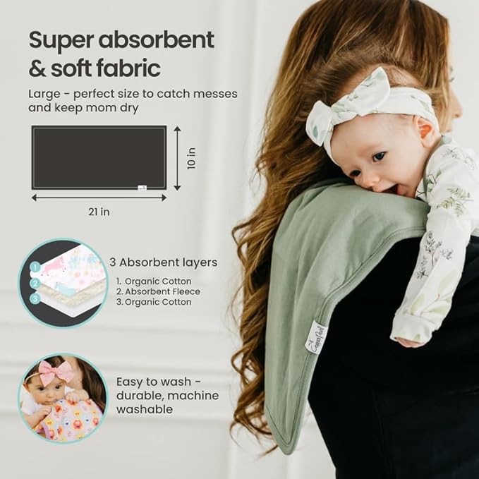 Copper Pearl Premium Baby Burp Cloths - 3-Pack Large Cotton Burp Cloths, Extra Soft Spit Up Rags with 3 Absorbent Layers, Perfect for Baby Boy and Baby Girl Gifts (21" x 10" Size, Dunk Set)