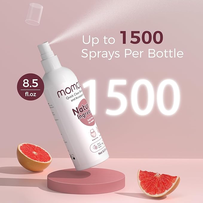 Momcozy Portable Breast Pump Cleaning Spray, Effective Milk Fat Removal & Residue-Free, Natural Grapefruit Scent, Pump Spray for Breast Pump or Accessories, and Other Baby Products, 8.5 Fl Oz