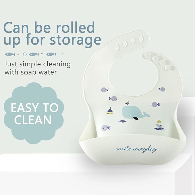 Baby Silicone Feeding Bibs, 3pcs Adjustable Waterproof Bibs for Feeding