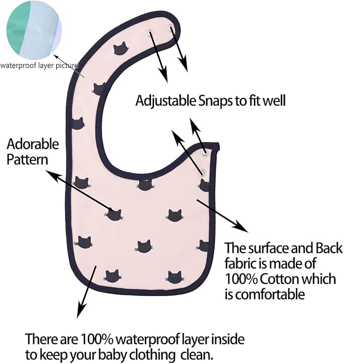 Maiwa 6 Pack Waterproof Cotton Baby Bibs for Girls Boys for Drooling Eating with Snaps