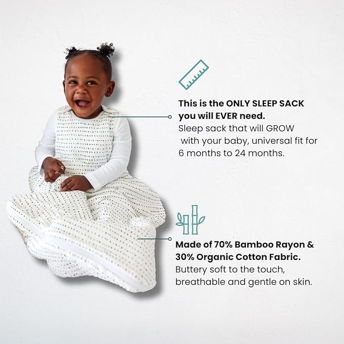 Tealbee Grow with Baby Sleep Sack – Adjustable Fit 6–24 Months for Babies & Toddlers, Soft Rayon from Bamboo Sleep Bag, Winter 1.5 TOG Wearable Blanket with 2-Way Zipper – Brushed Dots