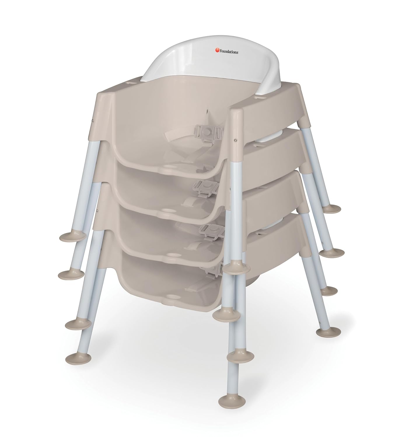 Foundations Secure Sitter Feeding Chairs 3-Pack, No-Tip Feet, 3-Point Adjustable Harness, Removable Tray, Stackable Feeding Chairs (13 inch)