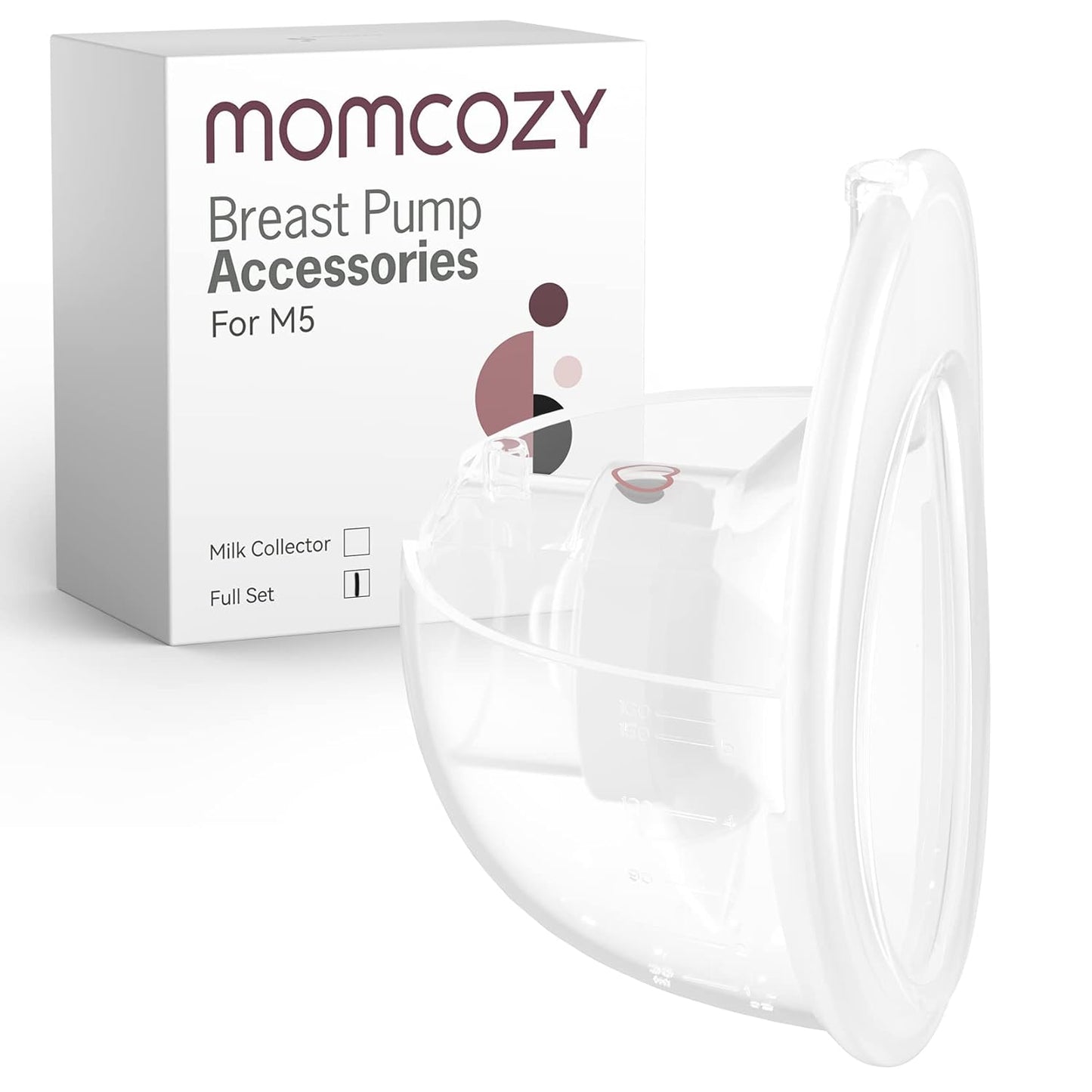 Momcozy Full Set Collector Cup Only Compatible with Momcozy M5 NOT for Others. Original M5 Breast Pump Replacement Accessories (160ml, with Double-Sealed Flange 24mm)