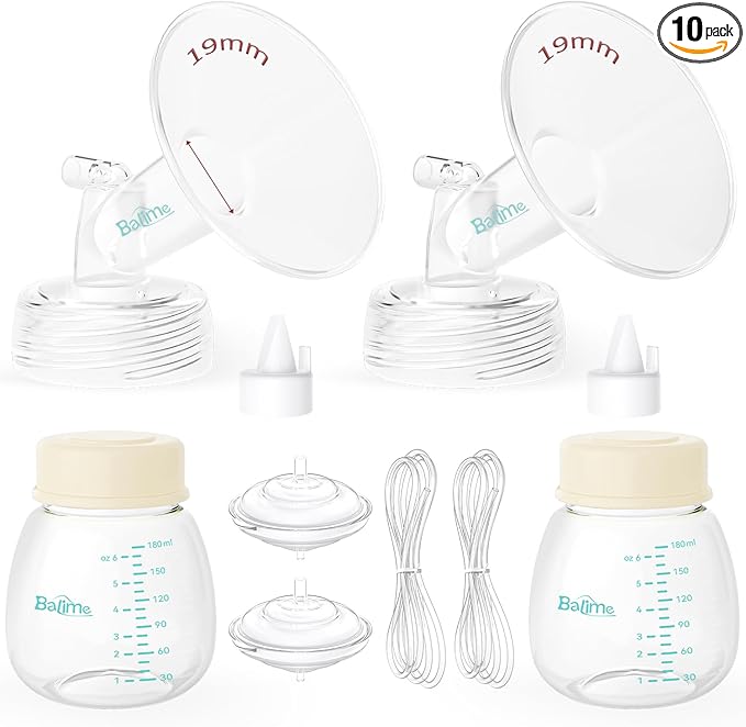 Breast Pump Parts Compatible with Spectra S1/S2/9 Plus, Not Original Accessories, Full Set Replacements Include 19mm Flanges, Valves, Backflow Protectors (Duckbills Included), Tubings and Bottles