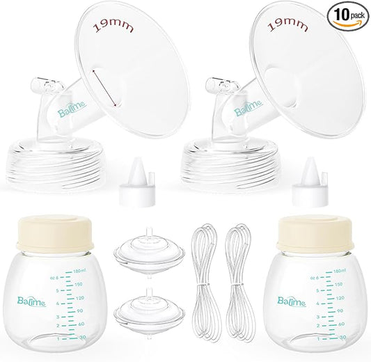 Breast Pump Parts Compatible with Spectra S1/S2/9 Plus, Not Original Accessories, Full Set Replacements Include 19mm Flanges, Valves, Backflow Protectors (Duckbills Included), Tubings and Bottles