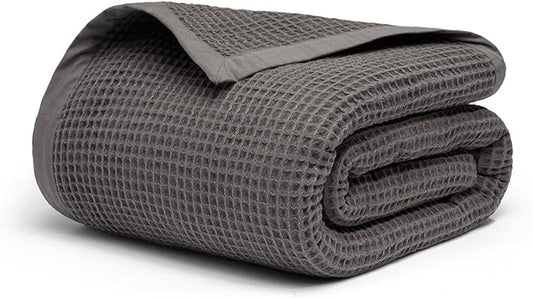 Salt Earth GOTS Certified 100% Organic Cotton Throw Blanket, 55" X 60" Waffle Blankets & Throws for Bed, Throw Blanket for Couch, Modern & Cozy Blanket, All Season,Comfy & Soft Blanket(Charcoal Grey)