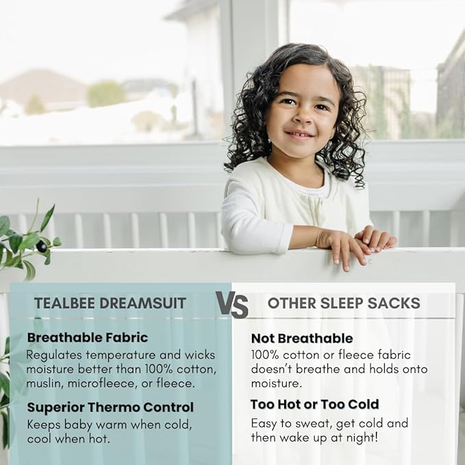 Tealbee Dreamsuit Toddler Sleep Sack with Feet – Walker Sleep Bag with Legs, Rayon made from Bamboo, All Season 1.2 TOG, 2-Way Zipper, 2T-3T - Undyed