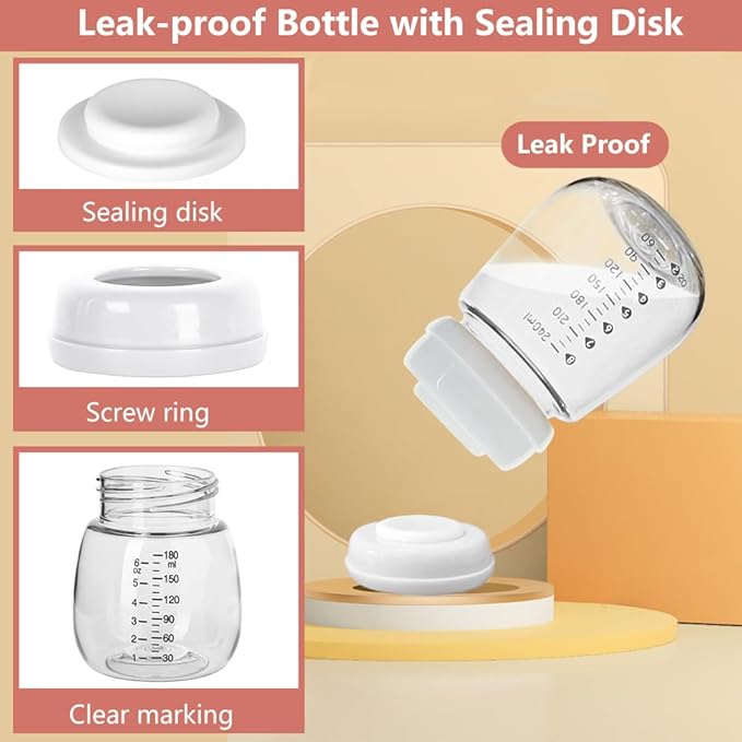 2pcs Breast Pump Collection Bottles for Spectra S2 S1 9 Plus Motif Luna Breast Pumps, 6.oz 180ml Reusable Wide Neck Bottles with Collar and Sealing Disc, Replace for Spectra Bottle