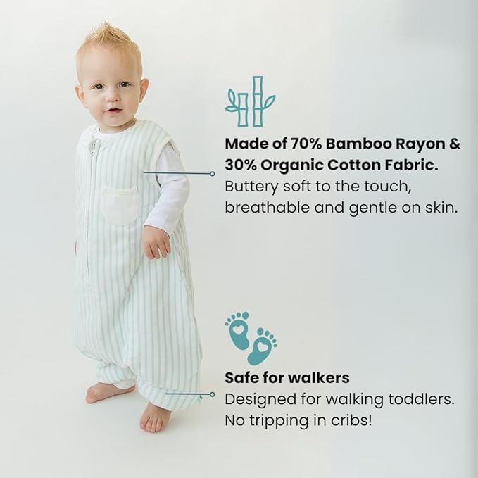 Tealbee Dreamsuit Toddler Sleep Sack with Feet – Walker Sleep Bag with Legs, Rayon made from Bamboo, Winter 1.5 TOG, 2-Way Zipper, 3T-4T - Stripes