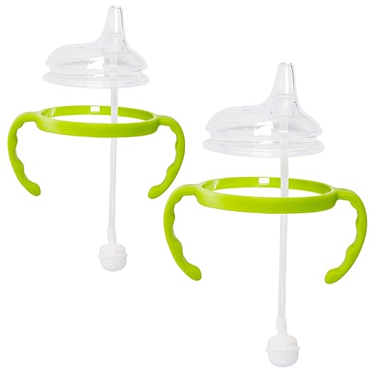Soft Spout Transition Sippy Cup Kit for Comotomo Baby Bottles - Botabee Conversion Kit Fits 5 and 8 Ounce Bottle - Sippy Cup Baby Bottle Nipple with Weighted Straw & Bottle Handles (Pack of 2, Green)