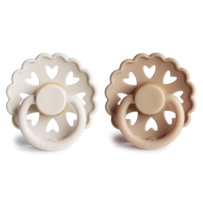 FRIGG Andersen Fairytale Natural Rubber Baby Pacifier | Made in Denmark | BPA-Free (Cream/Silky Satin, 0-6 Months)