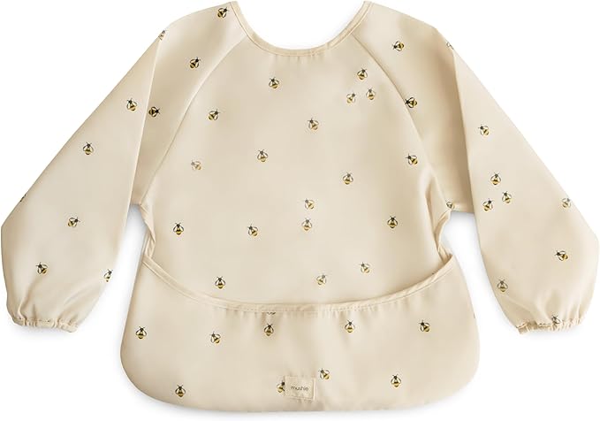 mushie Long Sleeve Baby Bib | Water Resistant Adjustable Fit for Ages 6-24 Months