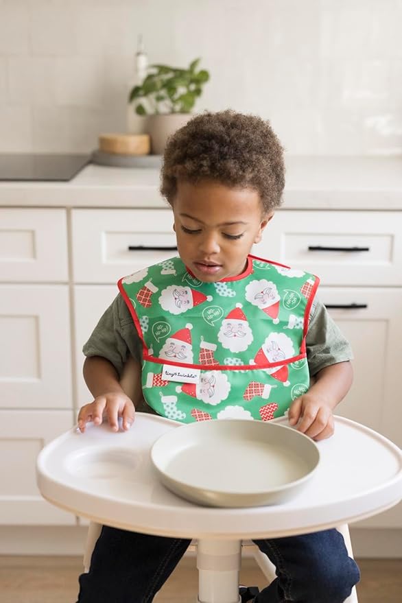Tiny Twinkle Mess Proof Baby Bibs for Eating – Waterproof, Wipeable Toddler Bibs with Pocket – Baby Food Bibs for Girls & Boys(3 Pack,Christmas)