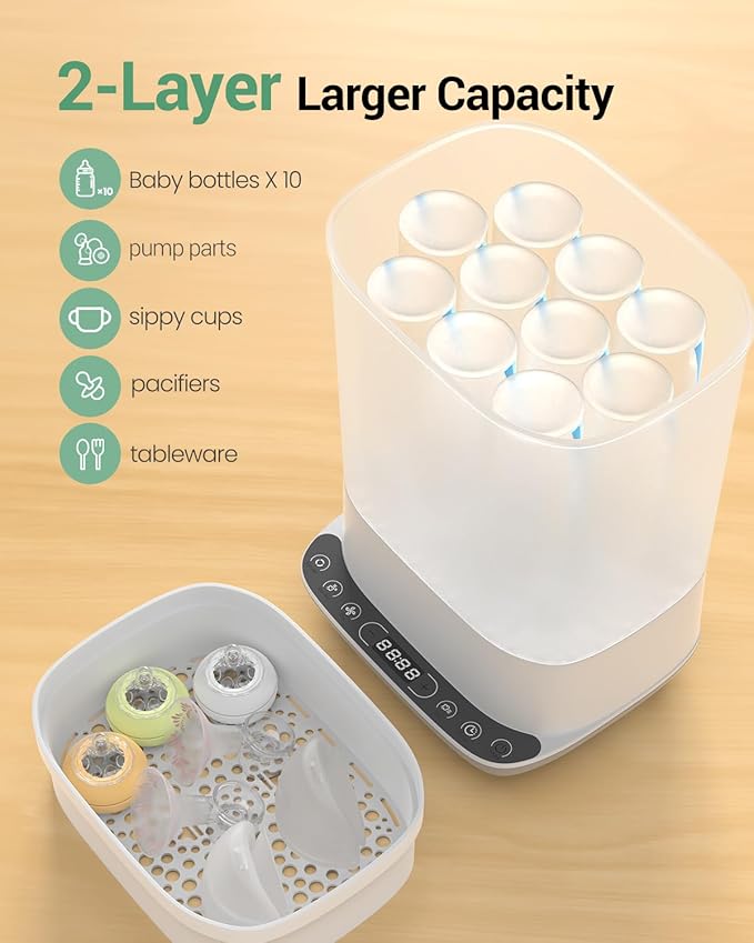 Baby Bottle Sterilizer | Esterilizador de Biberones, 6-in-1 HAUTURE Bottle Sterilizer and Dryer, Electric Steam Bottle Sanitizer for Baby Stuffs, Baby Bottles & Breast Pump Accessories