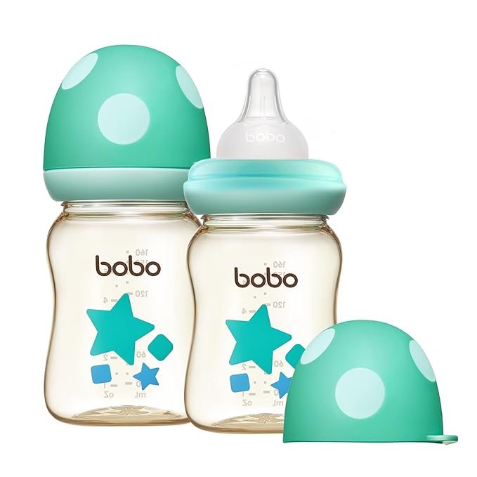 YOHKOH PPSU Baby Bottle Wide Neck, Newborn Anti-Colic Baby Bottle with Natural Response Nipple, Streamlined Body, Easy to Clean (5.4oz (Pack of 2), Blue)