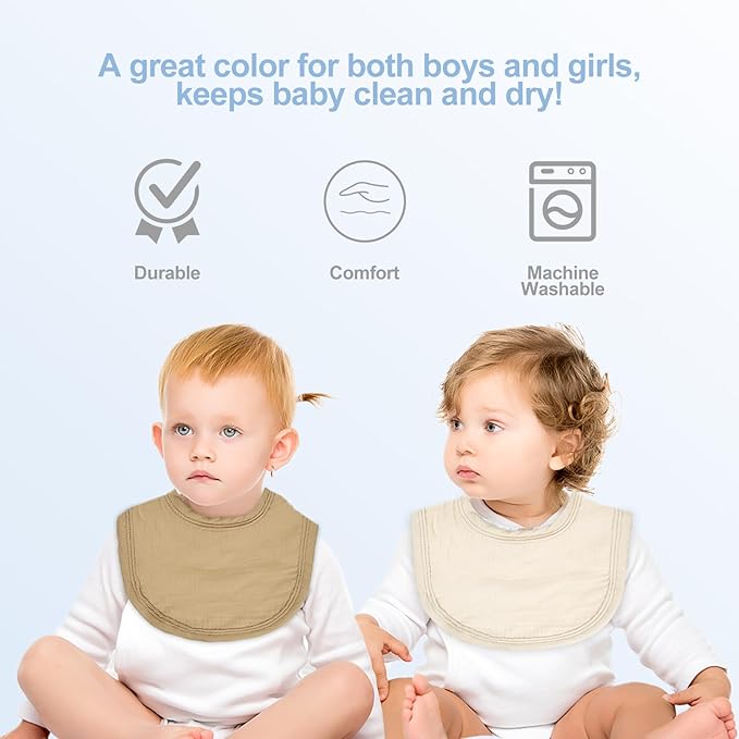 Muslin Baby Bibs 6 Pack for Unisex Girls & Boys, Adjustable Soft Cotton Baby Bibs for Drooling and Teething