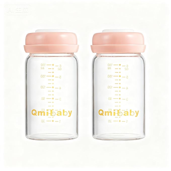 Breast Milk Storage Bottles 180ml 6oz BPA-Free Leak-Proof Nautral Baby Bottle for Breastmilk Storage Wide Neck Bottles with Screw Ring Sealing Disk Breastfeeding (Pink, 180ml-2Packs)