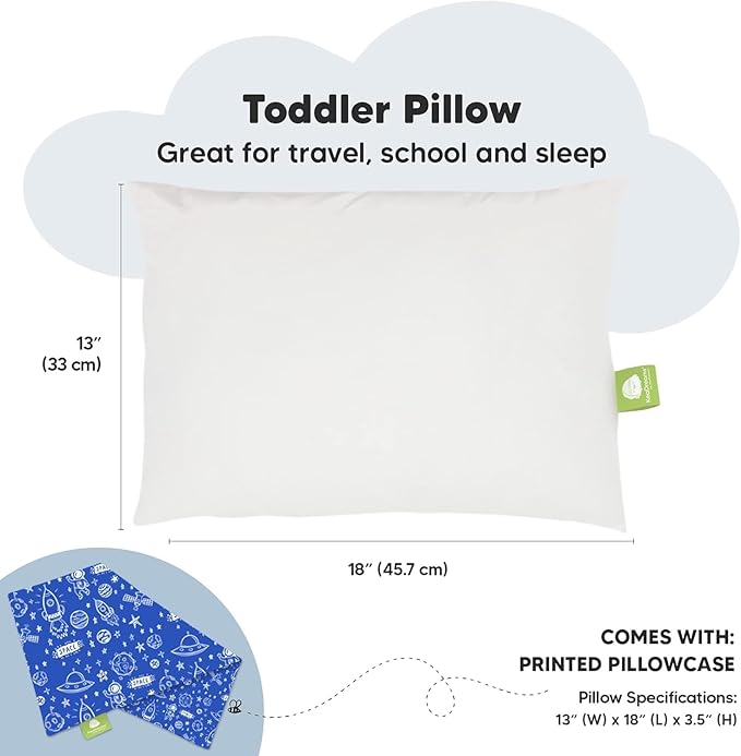 Toddler Pillow with Pillowcase - 13x18 My Little Dreamy Kids Travel Bed Pillows for Sleeping, Organic Cotton Small Pillowcase, Soft & Breathable, Machine Washable,Toddlers 2-5 Years Old(Off to Space)