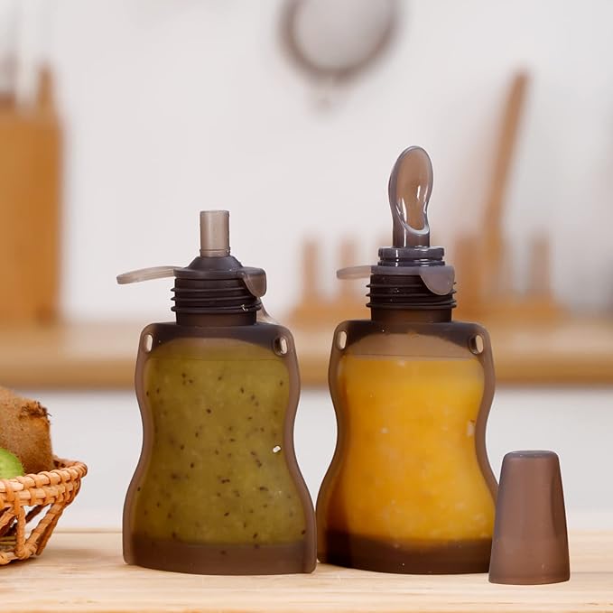 Haakaa Silicone Baby Food Spoon, Squeeze Feeding Spoon with Dust Cover, Portable Reusable Food Storage Pouch. Great for soft foods and liquids, 4oz, 1 Pack.