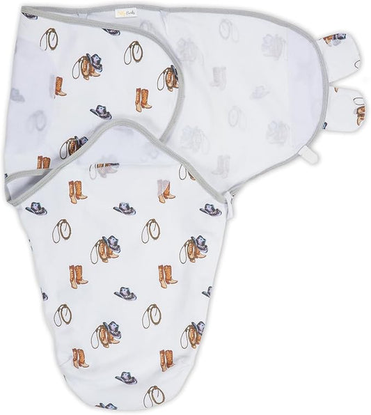 LollyBanks 100% Organic Cotton Baby Boy Essentials Swaddles 0-3 Months, Newborn Swaddle with Easy Change Zipper, Western Baby Swaddle Blanket Wrap (Cowboy Print)