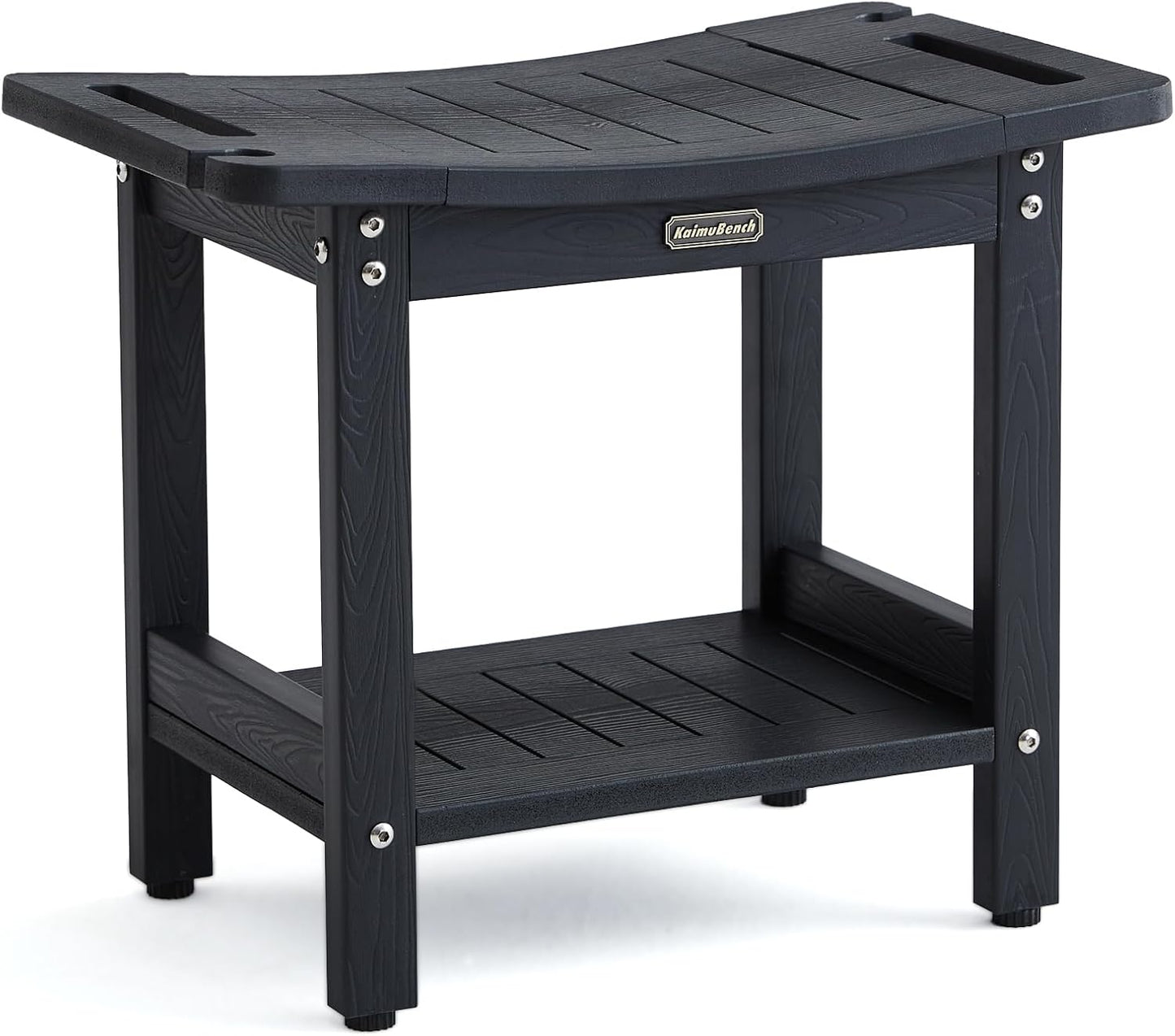 Shower Bench Seat for Shaving Legs, Waterproof Shower Stool for Inside Shower with Handles & Shower Head Holder, Bathroom Shower Chair, Black Shower Foot Rest with Adjustable Feet, Non-Slip