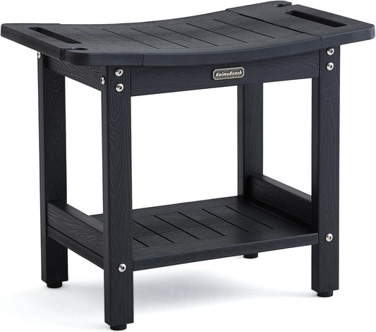 Shower Bench Seat for Shaving Legs, Waterproof Shower Stool for Inside Shower with Handles & Shower Head Holder, Bathroom Shower Chair, Black Shower Foot Rest with Adjustable Feet, Non-Slip