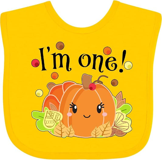 inktastic I'm One- Pumpkin Birthday Autumn Baby Bib