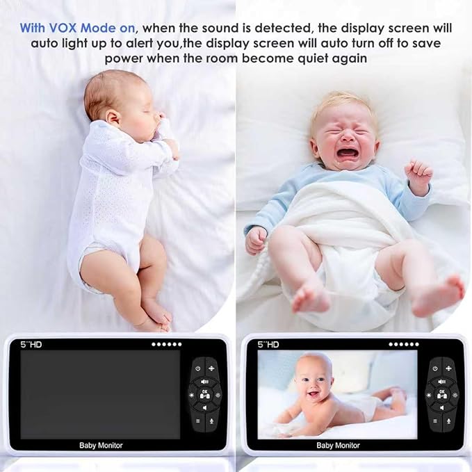 Babystar Baby Monitor with Camera and Audio, 720P HD Resolution 5" Display, Up to 22 Hour Battery, Remote Pan-Tilt-Zoom, No WiFi, VOX, Night Vision, 2-Way Audio, Lullabies, Temperature Sensor