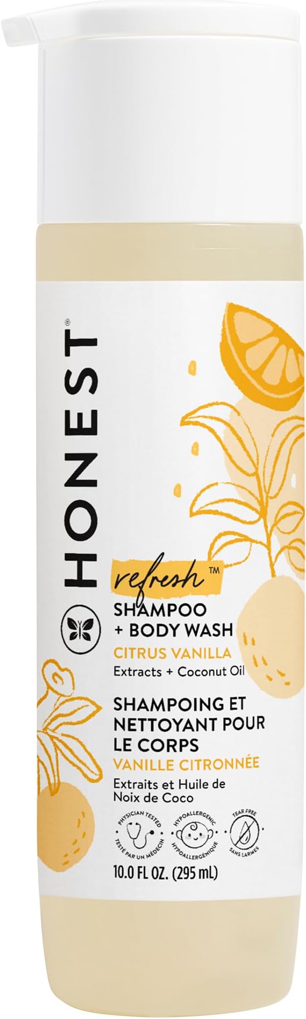 The Honest Company 2-in-1 Cleansing Shampoo + Body Wash | Gentle for Baby | Naturally Derived, Tear-free, Hypoallergenic | Citrus Vanilla Refresh, 10 fl oz