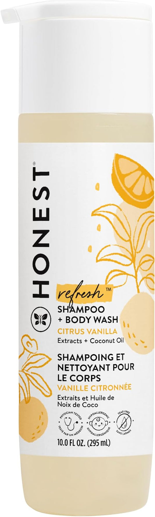 The Honest Company 2-in-1 Cleansing Shampoo + Body Wash | Gentle for Baby | Naturally Derived, Tear-free, Hypoallergenic | Citrus Vanilla Refresh, 10 fl oz