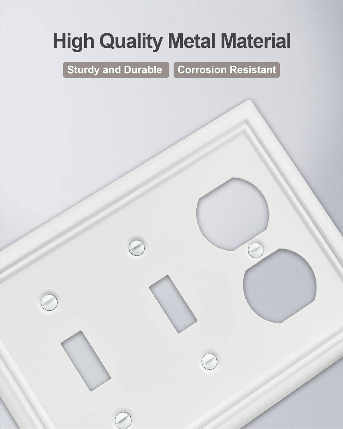 2-Pack Combination Metal Wall Plate, 2 Toggle/1 Duplex Switch Plates and Outlet Covers, Off White Finish, 6.77''*4.88'', Midsize