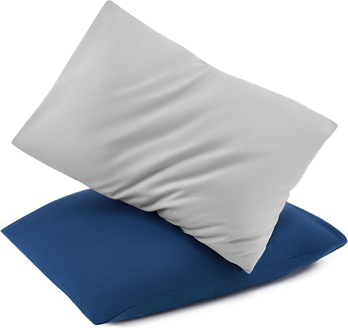 TILLYOU Toddler Pillowcase 2 Pack with Envelope Closure,13" x 18" Silky Soft Microfiber Travel Kids Pillowcase for Boys and Girls,Gray & Navy