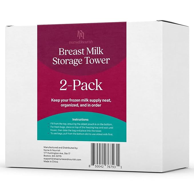 Nurse & Nourish 2 Pack Breast Milk Storage Tower - Convenient Storage for Milk Freezer Bags - Efficiently Store in Freezer Organizer Tower Breast Storing Containers for Up to 120oz