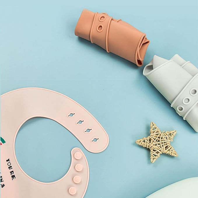 Silicone Bibs for Babies and Toddlers 2 Sets Feeding Bibs for Boy and Girl, Adjustable Soft Waterproof Bibs