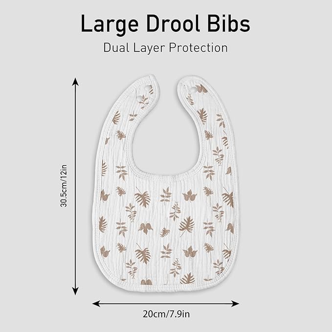Muslin Baby Drool Bibs for Unisex Boys Girls, 10 Pack Soft Cotton Baby Bib for Teething Drooling, Essentials Shower Gift (10, Brown)