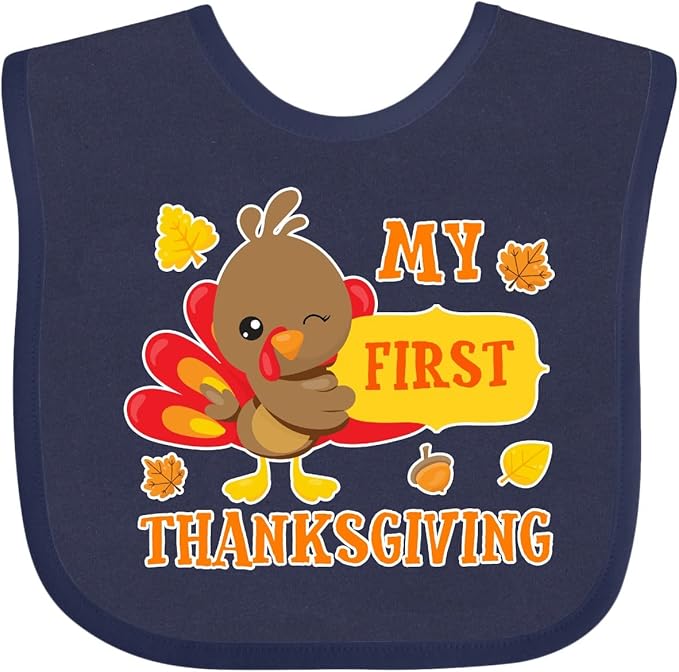 inktastic My First Thanksgiving with Turkey and Leaves Baby Bib