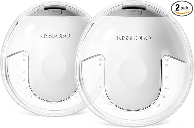 KISSBOBO Hands Free Breast Pump, Wearable Breastfeeding Pump with 320mmHg Strong Suction, 19 Adjustable Levels & 4 Modes, Ultra-Quiet, Leak-Proof Design Portable Breast Pumps Electric (White, 2 Pack)