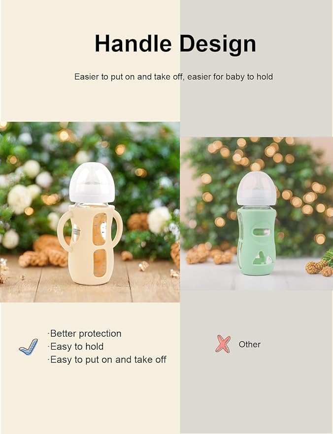 2-Pack Silicone Sleeves for Philips Avent Glass Bottles, BPA-Free Drop-Resistant Baby Bottle Sleeves with Handles, Compatible with Philips Avent Natural Glass Baby Bottles (4 & 8 oz)