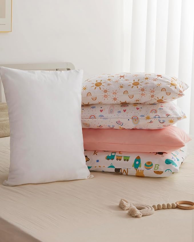 Babebay Toddler Pillow,13X18 Soft Toddler Pillows for Sleeping, Machine Washable Kids Pillow with Cotton Pillowcase, Perfect for Travel (White)