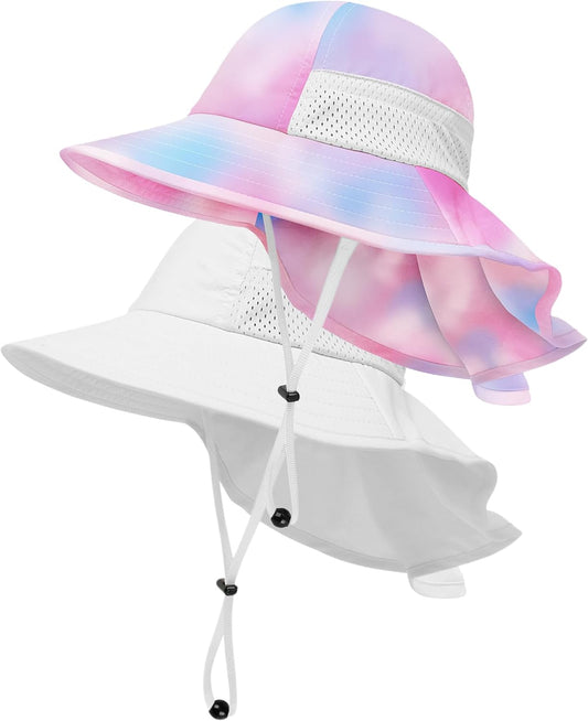 Toddler Baby Sun Hat Kids Summer UPF 50+ for Boys Girls Adjustable Beach Hats with Bucket Wide Brim Age 1-7 Years