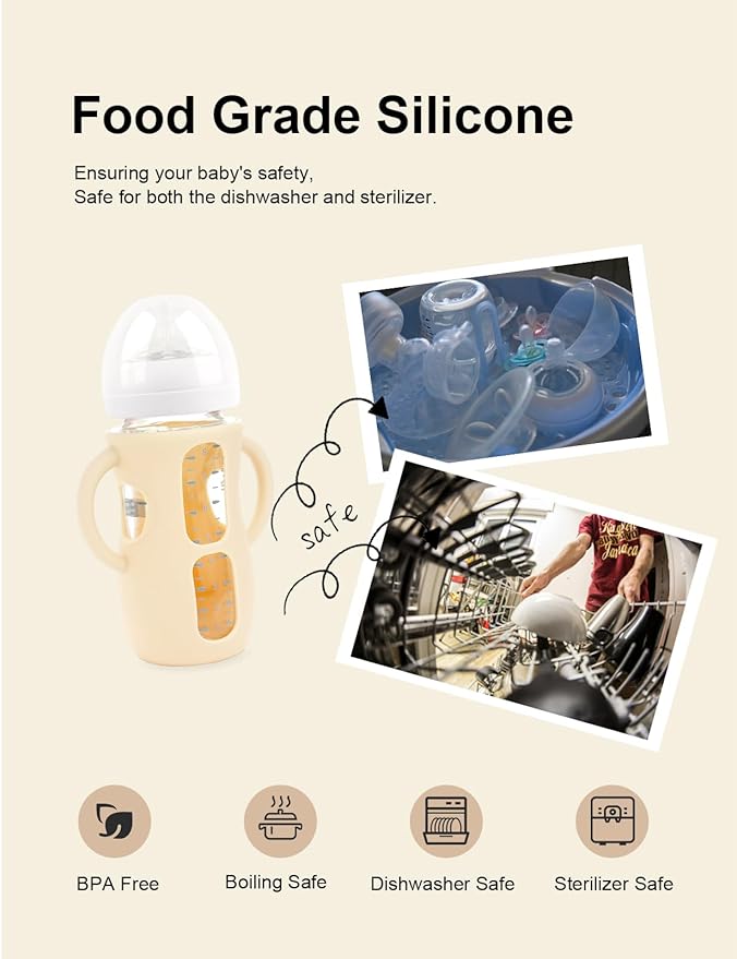 2-Pack Silicone Sleeves for Philips Avent Glass Bottles, BPA-Free Drop-Resistant Baby Bottle Sleeves with Handles, Compatible with Philips Avent Natural Glass Baby Bottles (8 oz)