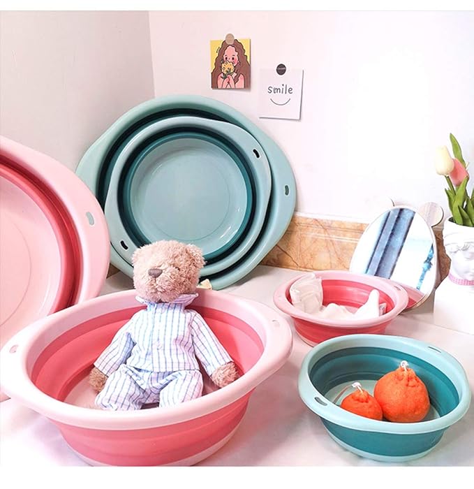 3-Pack Collapsible Wash Basin Set, Baby Kids Wash Basin Dish Tub for Travel Home, 3 Different Sizes Set Space Saving Blue