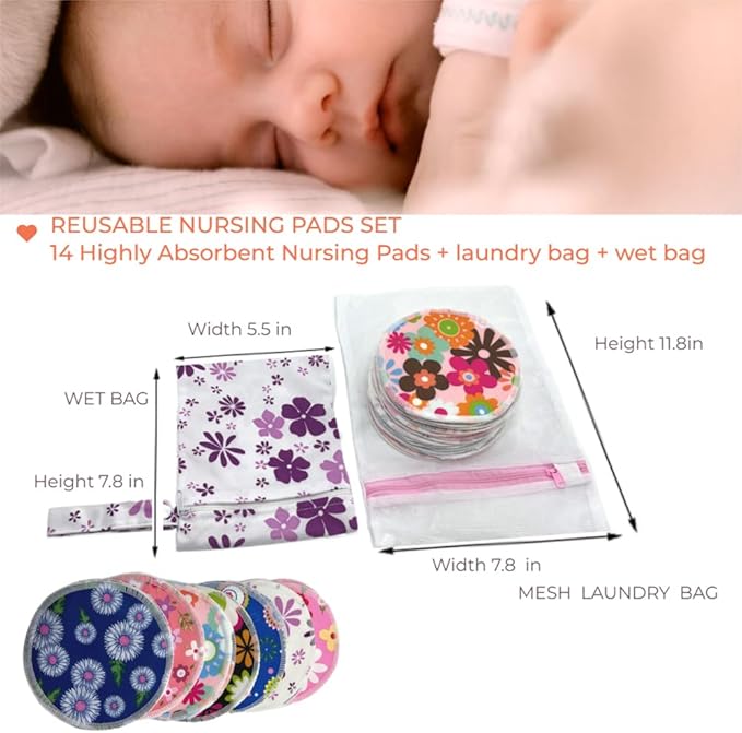 Reusable Nursing Pads 14 Pack,Washable Breast Pads