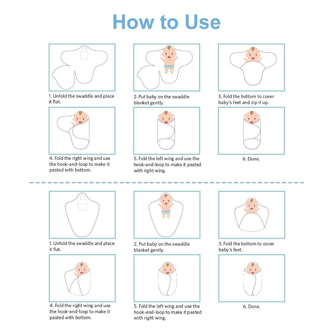 Premium Soft Cotton Baby Swaddle Blankets, Unisex Baby Blanket Wrap for Newborn Baby Boys Girls, Skin Friendly Wearable Swaddling Sleep Sack Calms Startle Reflex (Blue, 0-3 Months + 3-6 Months)