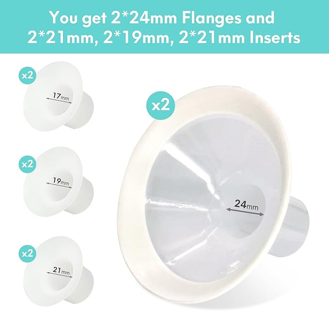 17mm 19mm 21mm Flange Inserts (6 PCS) Compatible with Lansinoh/Medela/Spectra Breast Pump, and 24mm Flange Shields (2 PCS), Replacement Pump Parts, Pump Flanges, Breast Pump Accessories