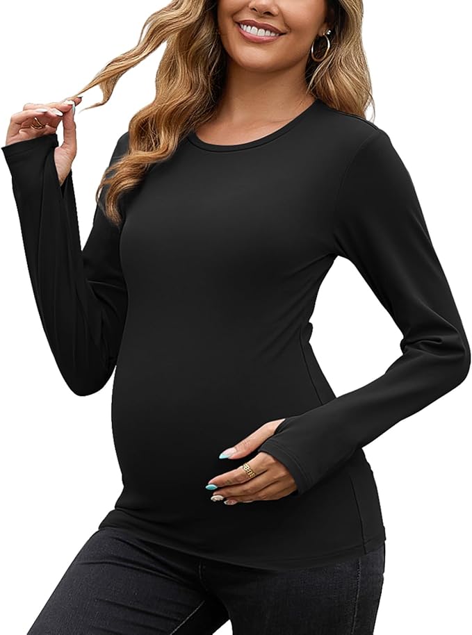 GINKANA Maternity Workout Tops Long Sleeve Pregnancy Yoga Shirts for Pregnant Women Thumb Holes Mama Clothes